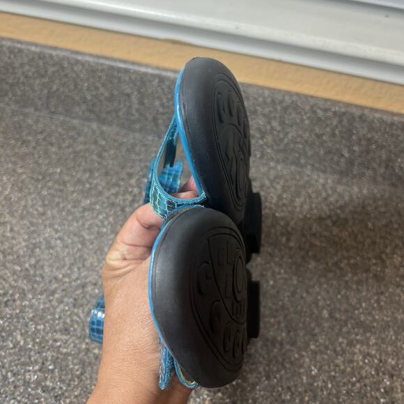 Gravity Defyer Sandals Blue Womens 7M Textured Leather Ankle Strap Open Toe Snap - Picture 7 of 11